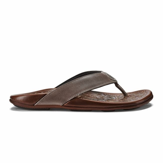 Olukai Men's Mekila Flip Flop - Charcoal / Toffee US467-128